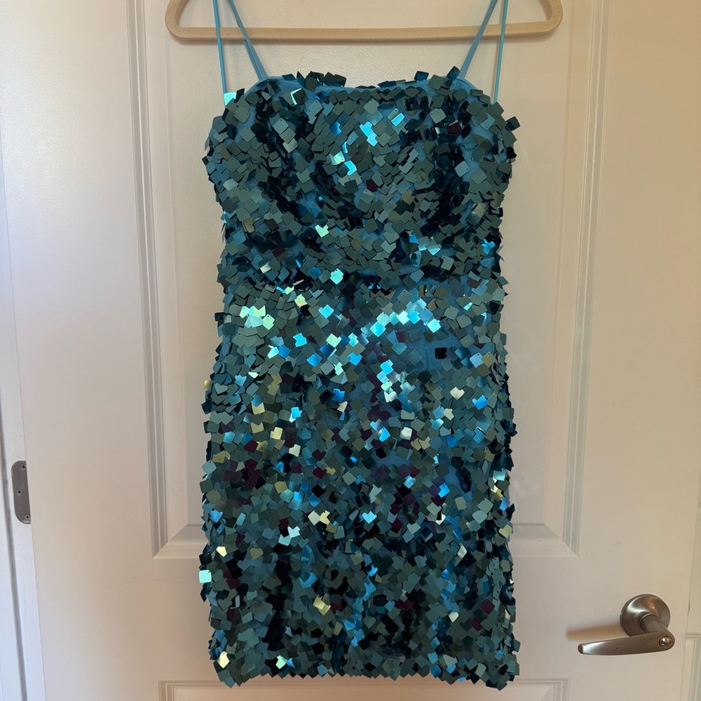 Fashion Nova Teal Sequin Party Dress